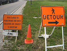 using safety cones to detour pedestrians